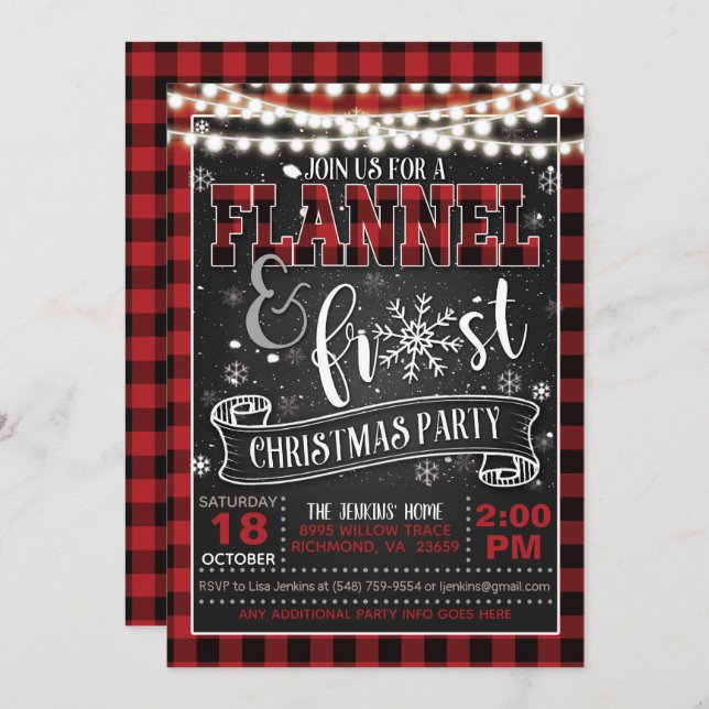 Convite de festas de Natal Flannel e Frost Red/L (Frente/Verso)