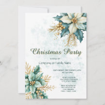 Convite de festas de Natal Floral do Teal Watercol