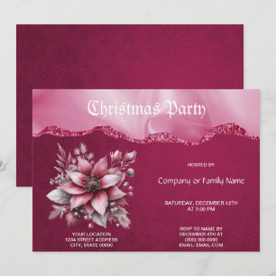 Convite de festas de Natal Floral Rosa