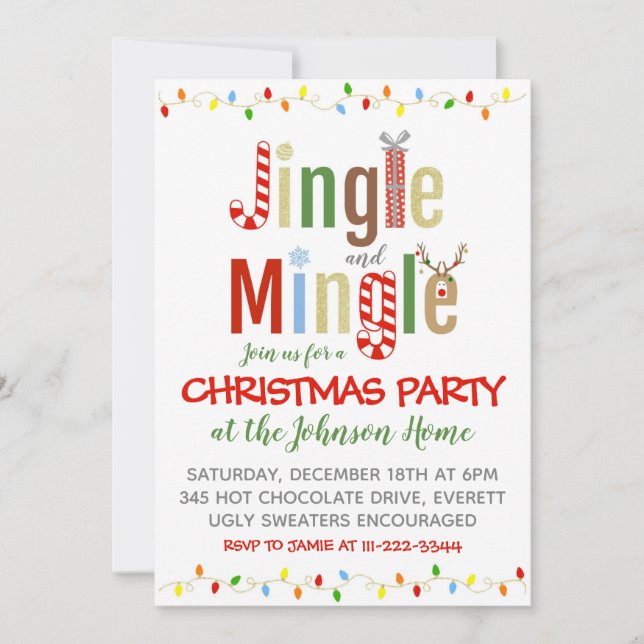 Convite de festas de Natal Jingle e Mingle (Frente)