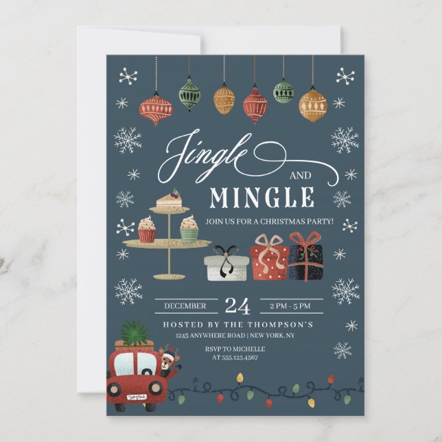 Convite de festas de Natal Jingle e Mingle (Frente)