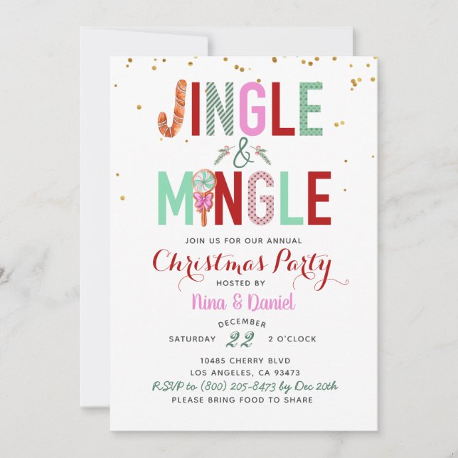 Convite de festas de Natal Jingle & Mingle (Frente)