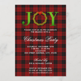 Convite de festas de Natal JOY Tartan