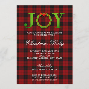 Convite de festas de Natal JOY Tartan