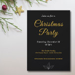 Convite de festas de Natal Mínimo Preto e Dourado<br><div class="desc">Um simples e minimalista convite de festas de Natal sobre um fundo preto com textos em cores brancas e douradas e uma ilustração holística de arte de linha personalizável. Você poderia usá-lo para festa de Natal em casa ou em uma empresa e até para uma festa de Ano Novo!</div>