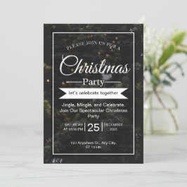 Convite de festas de Natal Moderno Preto e Branco