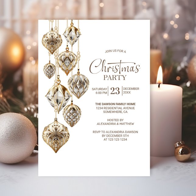 Convite de festas de Natal na moda Dourado Ornamen (Criador carregado)