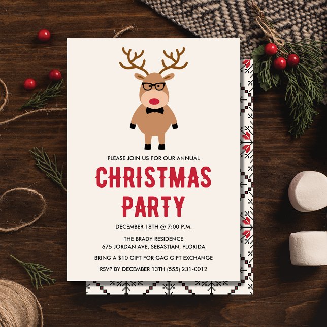 Convite de festas de Natal Nerdy Reindeer (Nerdy Reindeer Christmas Party Invitation)