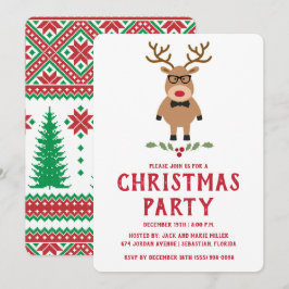 Convite de festas de Natal Nerdy Reindeer