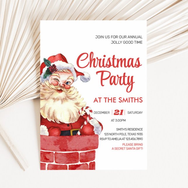Convite de festas de Natal para Papais noeis Retro (Retro Santa Chimney Christmas Party Invitation)