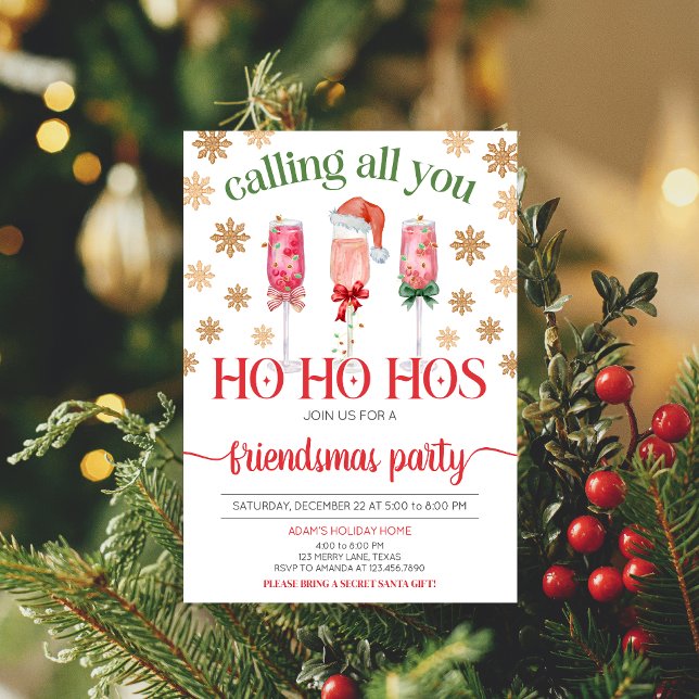 Convite de festas de Natal para Senhoras da Noite (Calling All You Ho Ho Hos Ladies Night Friendsmas Christmas Party Invitation)