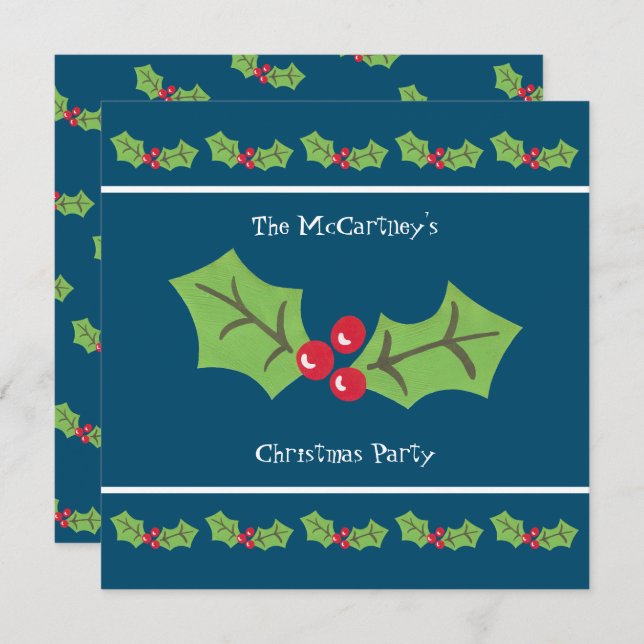 Convite de festas de Natal Personalizado Holly & B (Frente/Verso)