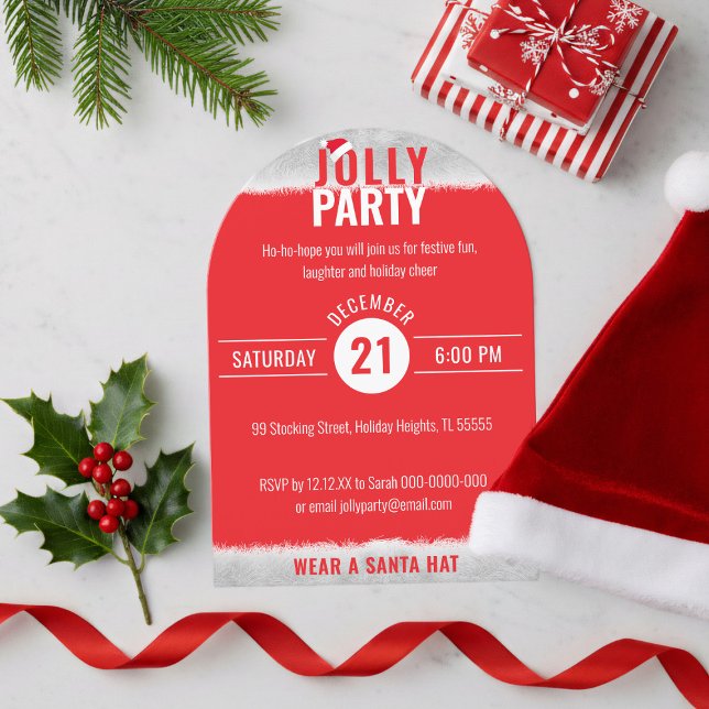 Convite de festas de Natal Red and White Jolly (Start your holiday party planning with this festive red and white Christmas invitation)