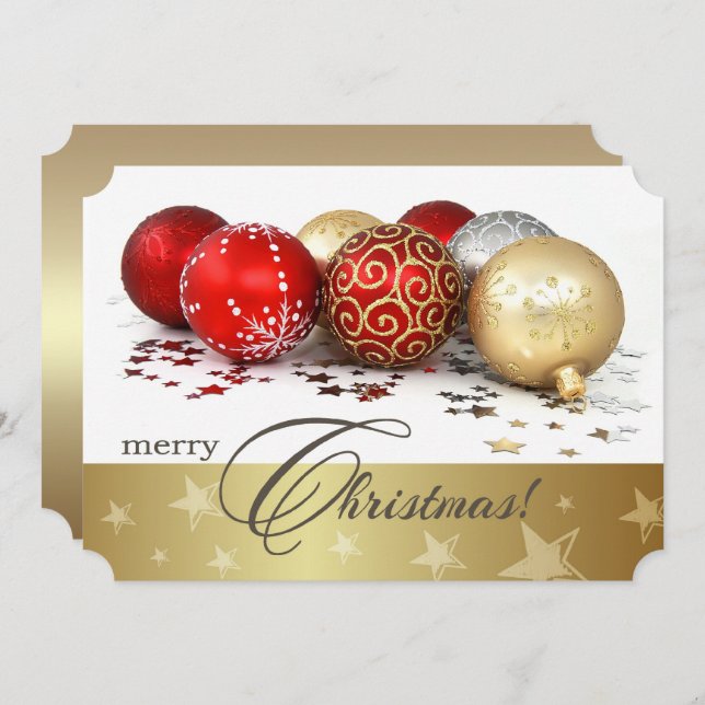 Convite de festas de Natal Red Dourado Baubles (Frente/Verso)