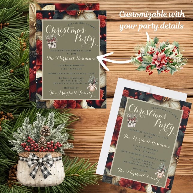 Convite de festas de Natal Red Poinsettia (Send out your Christmas party invitation in style!)