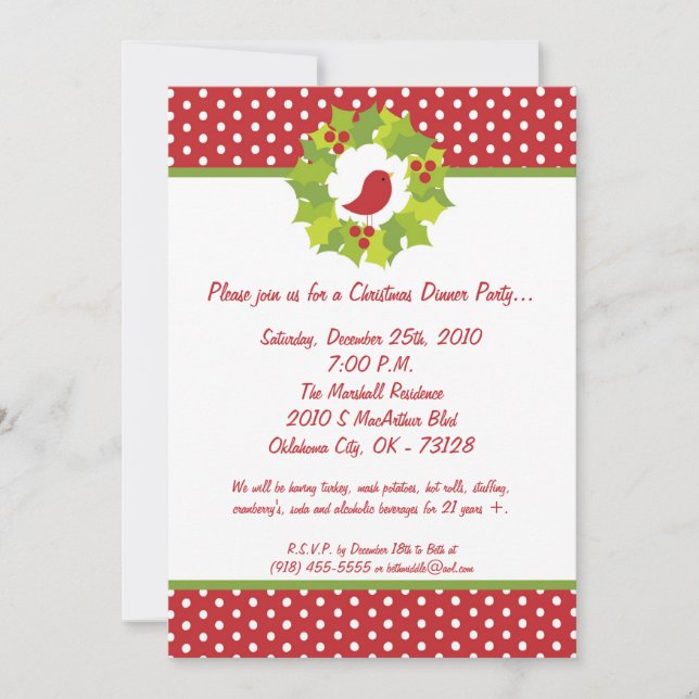 convite de festas de Natal Red Robin Mistletoe 5x7 (Frente)
