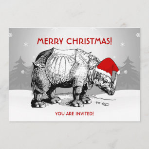 Convite de festas de Natal Rhino Santa Hat Engraça