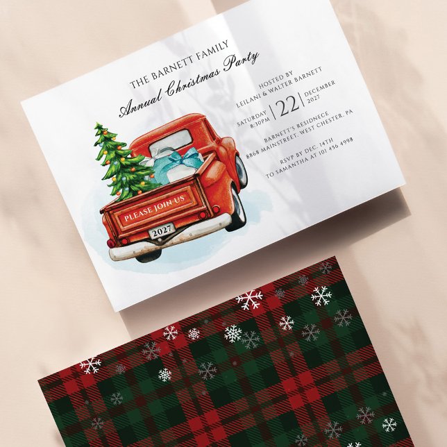 Convite de festas de Natal Russo do Orçamento (Snowflakes Plaid Red Green Check Christmas Party Invitation)