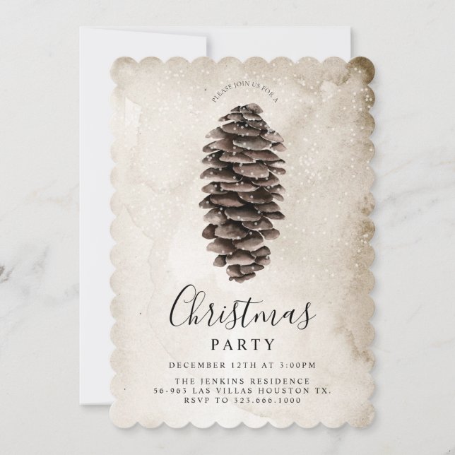 Convite de festas de Natal Rustic Pine Cone (Frente)