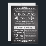 Convite de festas de Natal Rustic Slate<br><div class="desc">O tema do conselho negro do quadro de ardósia e vintage é o excelente de Natal. cinzas escuras de carvão e fundo preto com letras de giz branco e decos temáticos antigos.</div>