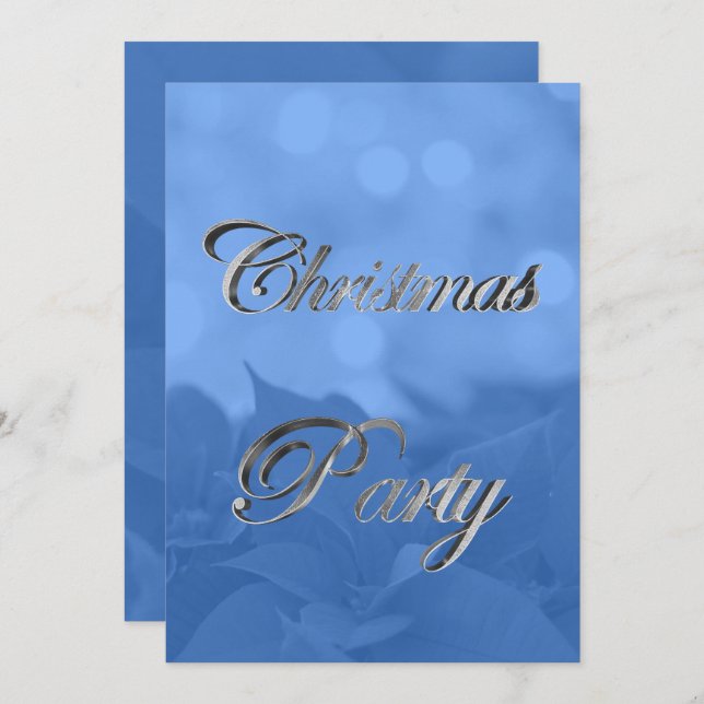 Convite de festas de Natal Silver Blue Poinsettia (Frente/Verso)