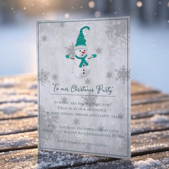 Convite de festas de Natal Teal Cute Snowman (Teal Cute Snowman Christmas Party Invitation)