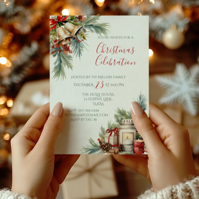 Convite de festas de Natal Tradicional Elegante (Classic Christmas Elegance invitation card — elegant holiday party invite for corporate events.)