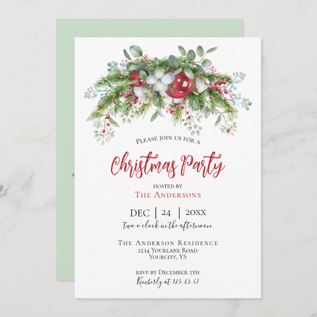 Convite de festas de Natal verde (Frente/Verso)