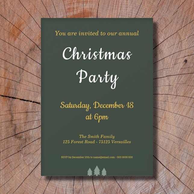 Convite de festas de Natal Verde Dourado e Florest (Gold & Forest Green Christmas Party Invitation)