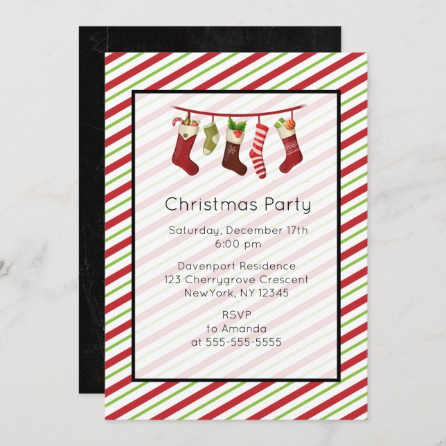 Convite de festas De Natal Vermelho E Verde (Frente/Verso)