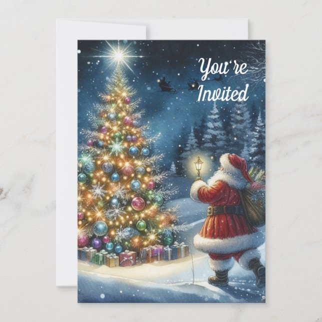 Convite de festas de Natal Vintage Santa Claus (Frente)