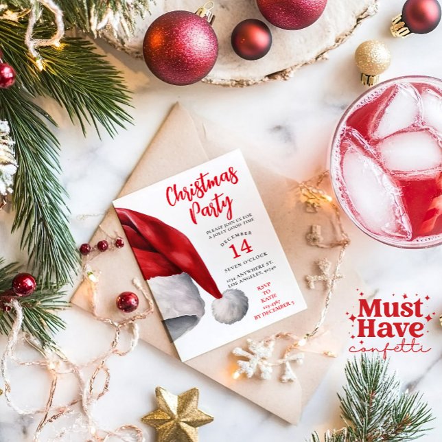 Convite de festas de Natal Watercolor Santa Hat (Criador carregado)