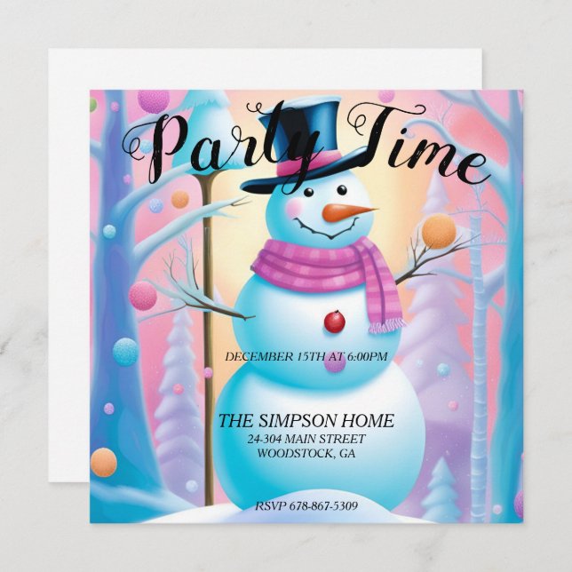 Convite de festas de Natal Whimsical Snowman (Frente/Verso)
