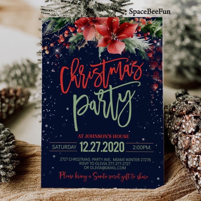 Convite de festas de Natal Winterberry (Christmas party invitation Winter Winterberry Christmas party invite Red Holiday party)