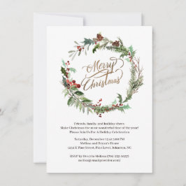 Convite de festas de Natal Wreath Pine Berry Holly