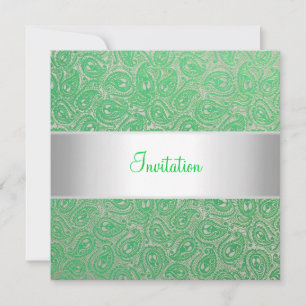 Convite de festas de Paisley Verde Elegante