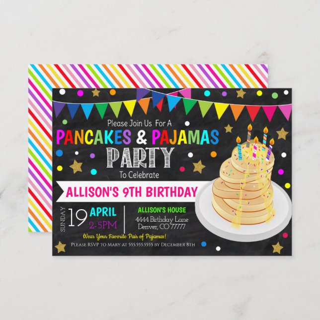 Convite de festas de Panquecas e Pijamas (Frente/Verso)