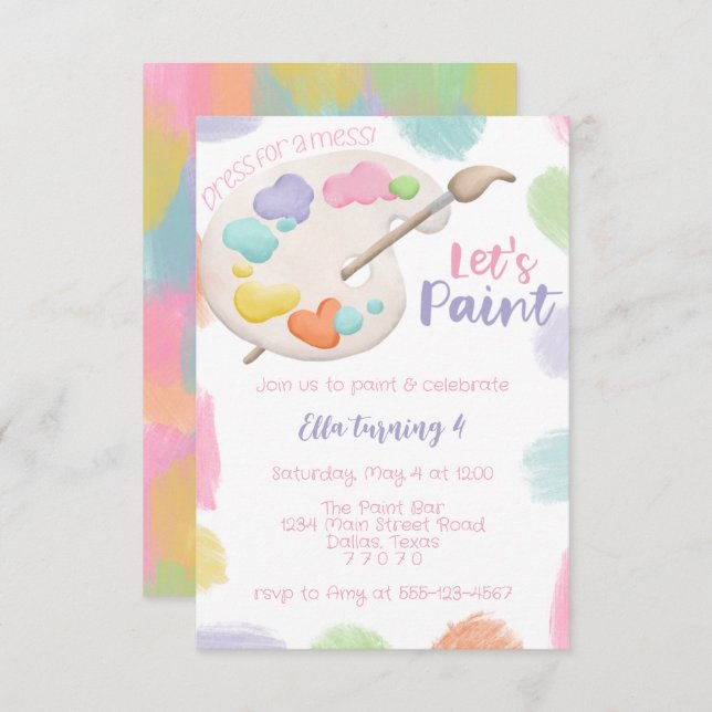 Convite de festas de pintura (Frente/Verso)
