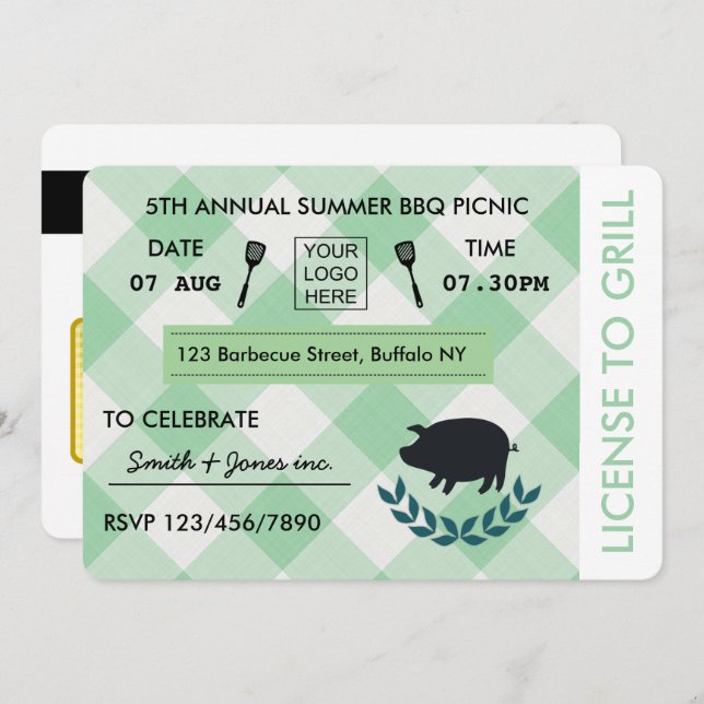 Convite de festas de piquenique Barbecue de CHURRA (Frente/Verso)