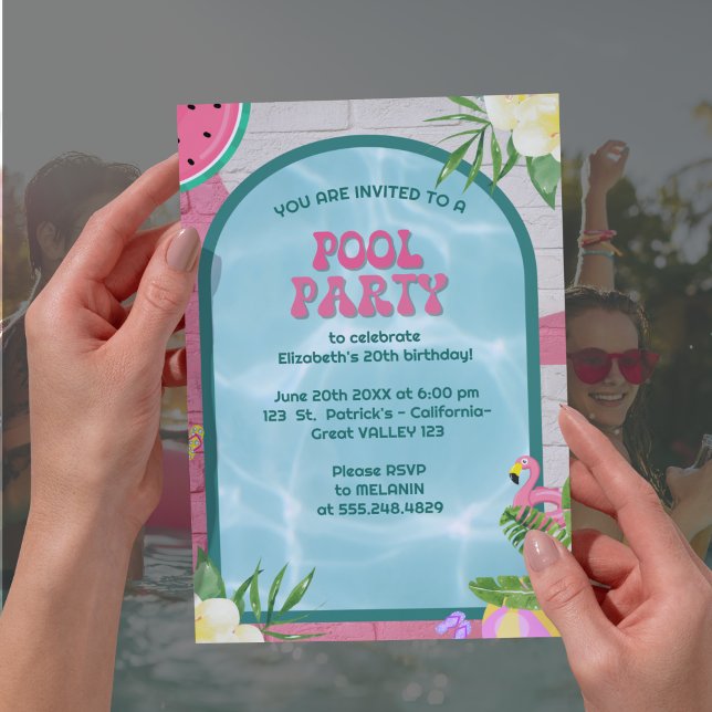 Convite de festas de Piscina Azul Azul de Palm Sum (Palm Summer Blue Adult Pool Party Invitation)