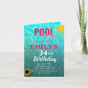 convite de festas de piscina de 34 anos