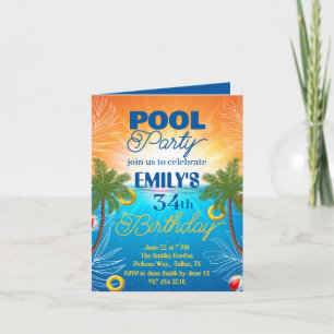 convite de festas de piscina de 34 anos