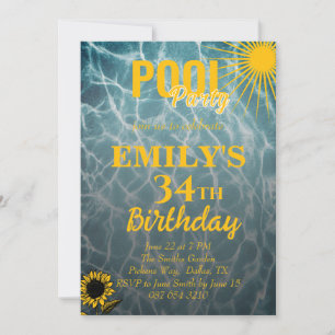 convite de festas de piscina de 34 anos