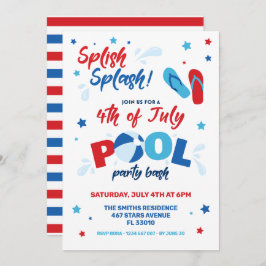 convite de festas de Piscina de 4 de julho