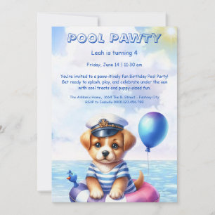 Convite de festas de Piscina de aniversário da Pup