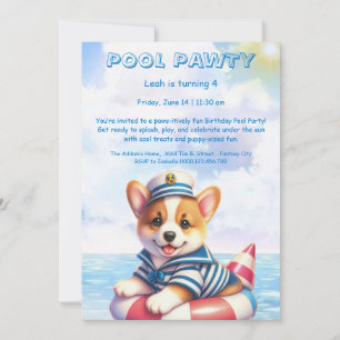 Convite de festas de Piscina de aniversário da Pup