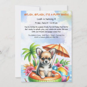 Convite de festas de Piscina de aniversário da Pup