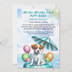 Convite de festas de Piscina de aniversário da Pup