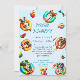 Convite de festas de Piscina de aniversário da Pup