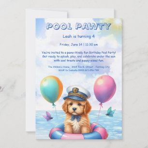 Convite de festas de Piscina de aniversário da Pup
